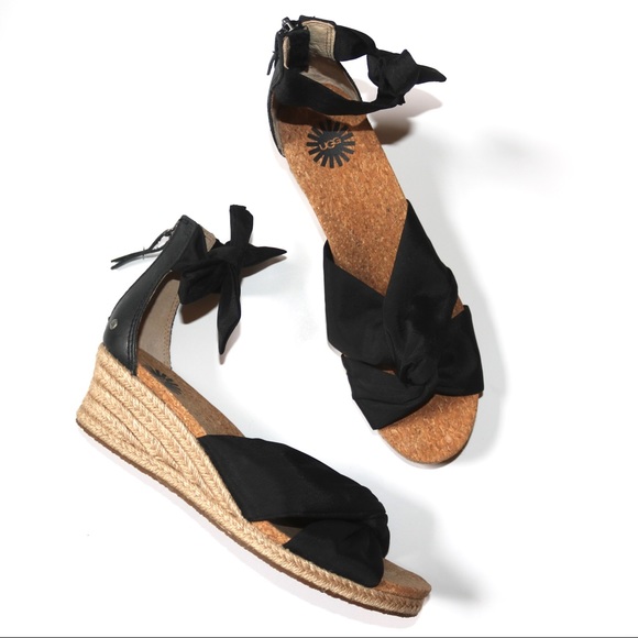 UGG Shoes - UGG Starla Espadrille Black Tie Wedge Size 8.5